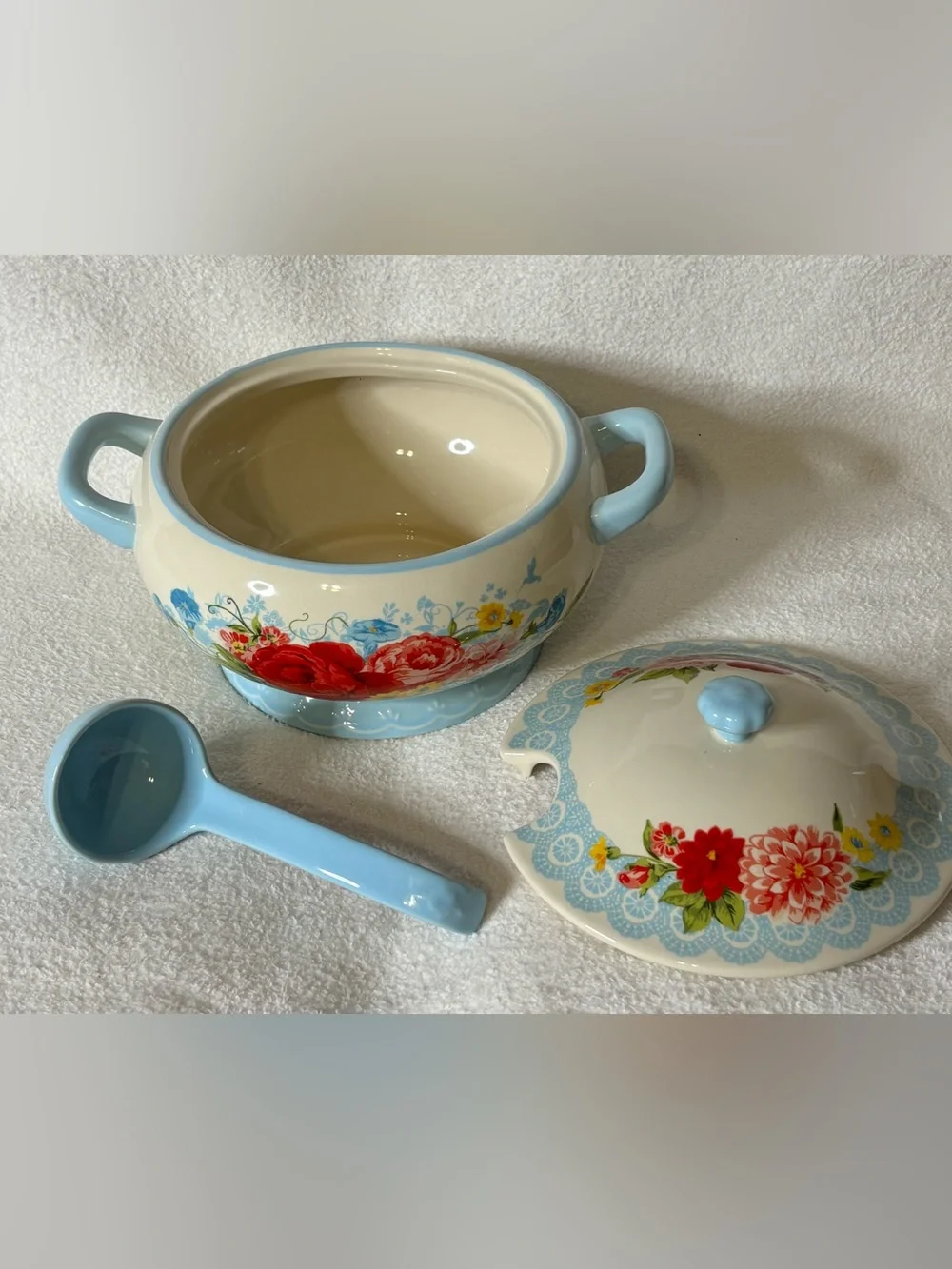 The Pioneer Woman Cream Ceramic Piece with Blue Logo